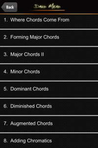 Some of the lessons in the Chord Coach app.