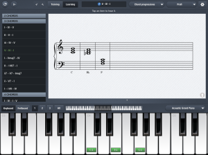 Chord Progression Learning on iPad with only the notation showing.