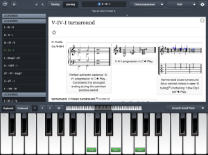 Chord Progression Learning on iPad with only the Wikipedia article and keyboard showing.