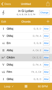 G Lydian Chord Progression on iPhone